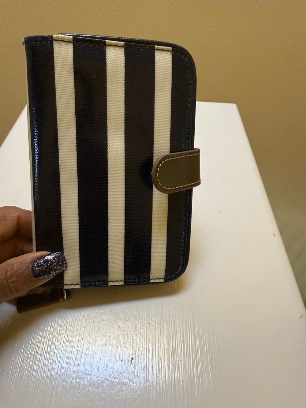 Cath Kidston Navy and White Striped Wallet w/ floral interior